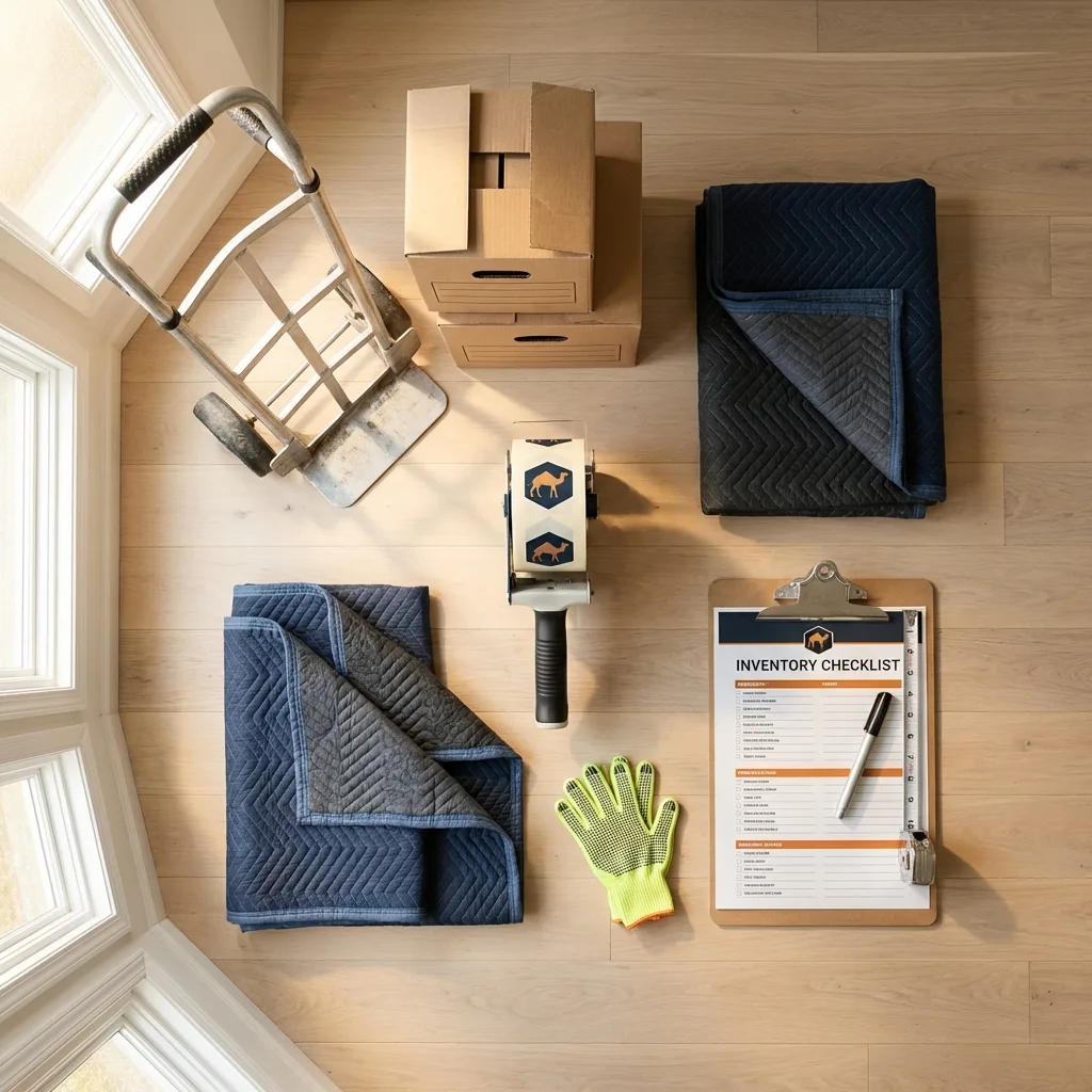 Professional moving supplies and packing materials layout for Crestview residential relocations
